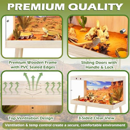 Royxen Bearded Dragon Tank,31 Gallon Reptile Tank with Leg Stand,Built-in Lighting Reptile Enclosure,Tempered Glass Bearded Dragon Encloure for Chameleon (Oak,24"x 16"x 16") - color: Oak, size: 31 Gallons,24"x16"x16"