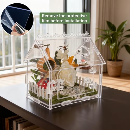 Acrylic Jumping Spider Enclosure Magnetic Lock Terrarium | Clear Acrylic Viewing, Dual Vents, Sloped Roof, 5.9x3.9x5.1", Tool-Free Assembly