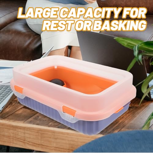 Abaodam Turtle Tank with Basking Platform and Ramp Small Orange-Blue Amphibious Habitat for Aquatic Turtles and Tortoises with Drainage System for Reptile Pets