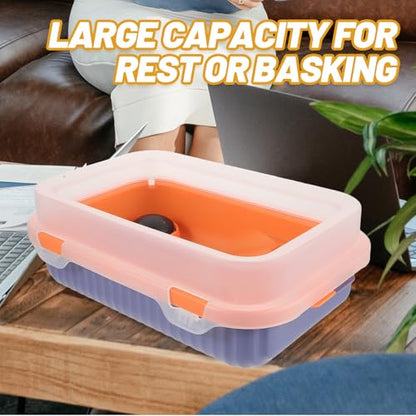 Abaodam Turtle Tank with Basking Platform and Ramp Small Orange-Blue Amphibious Habitat for Aquatic Turtles and Tortoises with Drainage System for Reptile Pets