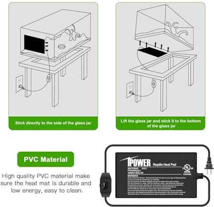 iPower 4 by 7 Inch Reptile Heating Pad with Temperature Adjustable Controller Knob, Under Tank Warmer Terrarium Heat Mat for Reptiles and Amphibians - size: 4 X 7 Inch, style: Heat Pad with Adjust Knob