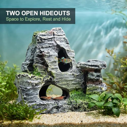 Artificial Moss Rock Aquarium Stone Cave – Resin Fish Tank Decor for Hiding and Landscaping, Small Mountain Terrain Ornament, Natural-Looking Habitat for Fish, Shrimp, and Reptiles, Decoration