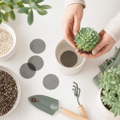 200 Pcs Plant Pot Hole Mesh Pad Mesh for Plant Drainage Meshes Round | Mesh Bonsai, Bottom Grid Mat Screen Cover Pad, Substrate Barrier Meshes, for Plant Terrarium Potting Mats, Prevent Soil Loss