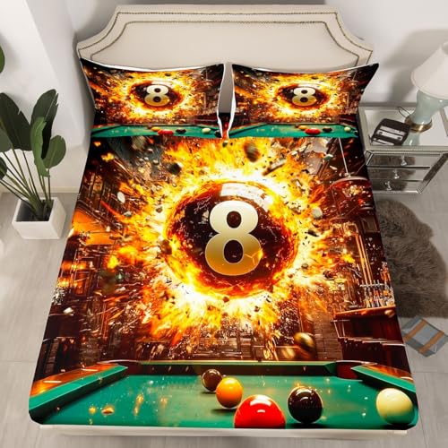 Erosebridal Billiard Balls Bed Sheets 8 Pool Balls Fitted Sheet Twin Size,Sport Gaming Sheets for Kids Boys Girls Adults Boys Modern Room Decor Bed Set - color: Black Red, size: Twin (No Top/Flat Sheet)