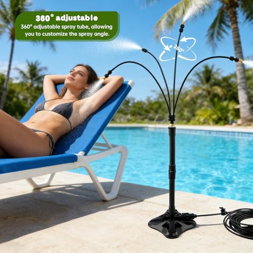 Standing Misters for Outside Patio, 2.92 FT Portable Stand Misting System for Cooling Outdoor, 26.5 Ft Stand Mist Line Long Water Sprinklers Patio Misters for Garden Backyard BBQ Party Pool Beach