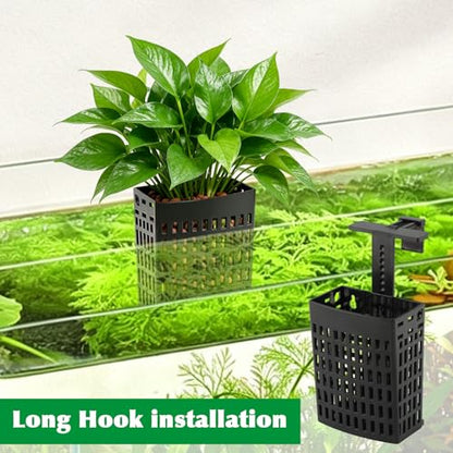 4 Pcs Aquarium Plant Holder, Adjustable Fish Tank Plant Holder with Hooks and Suction Cup, Fits Tank Edges up to 2.36 in, Accessory for Aquarium & Aquaponic Plant Cultivation Decor (Black)