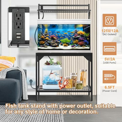 40 Gallon Fish Tank Stand – Aquarium Stand with Power Outlets, 37.7" x 19.2" x 58.66", Heavy-Duty Metal Tank Stand, 40 Gallon Reptile Tank Stand for Home Office – Tank Not Included (Black)