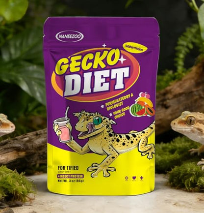 NANEEZOO Gecko Food with Fruit Mix Watermelon, 3 oz Complete Gecko Diet for Reptiles, Crested Geckos – High Protein, Hydrating Nutrition