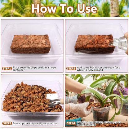 10 Pack Coco Chips for Plants- 11lb Organic Coconut Husk Potting Mix | Coconut Mulch Coco Husk Chips for Garden, Potted Plants, Orchid Repotting Soil Mix, High Expansion & Moisture Retention - size: 10 Pack