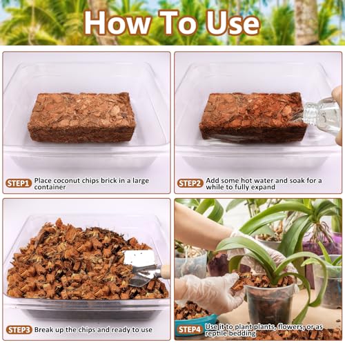 10 Pack Coco Chips for Plants- 11lb Organic Coconut Husk Potting Mix | Coconut Mulch Coco Husk Chips for Garden, Potted Plants, Orchid Repotting Soil Mix, High Expansion & Moisture Retention - size: 10 Pack