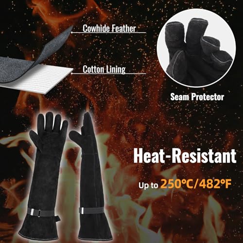 Animal Handling Gloves Bite Proof, Thickened Leather Cat Gloves for Scratching, Falconry, Welding, 23.6 inch Black - color: Black