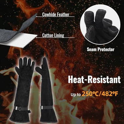 Animal Handling Gloves Bite Proof, Thickened Leather Cat Gloves for Scratching, Falconry, Welding, 23.6 inch Black - color: Black