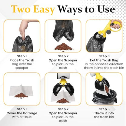 Dog Pooper Scooper for Small & Medium Dogs, 10” x 5” Lightweight Poop Scooper with Ergonomic Comfort Grip, Non-Stick Surface, Portable & Easy to Clean - color: Yellow