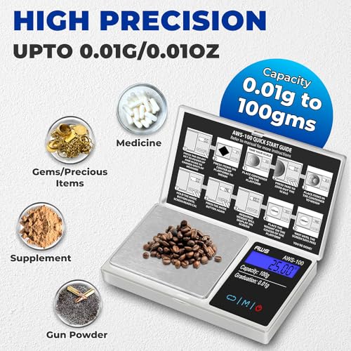 American Weigh Scales Series Digital Pocket Weight Scale Backlit LCD Stainless-Steel Surface 100g x 0.01g, (Silver), AWS-100-SIL - color: Silver, size: 100g x 0.01g