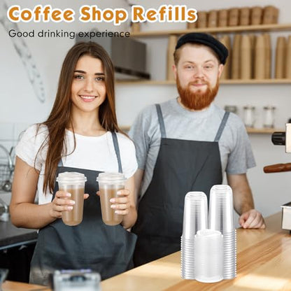 Baderke 100 Sets 18 oz Clear Plastic Cups with Lids,Sturdy Iced Coffee Cups with lids, Disposable Plastic Smoothie Cup for Cold Drinks - size: 18oz