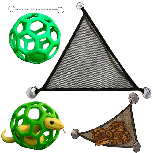 Snake Enrichment Toys Ball with Hammock, Reptiles Climbing Toy Hammock, Small Snakes Enrichment Toys Activity Ball With Chain, Snake Tank Accessories, Crested Gecko Tank Accessories (Green, L) - color: Green