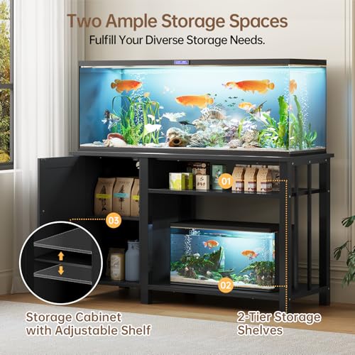 55-75 Gallon Fish Tank Stand with Power Outlet & Adjustable Shelf, Heavy Duty Aquarium Stand with Cabinet Storage for Fish Tank, Turtle Tank, Reptile Terrarium, 1000LBS Capacity, Black - color: Black