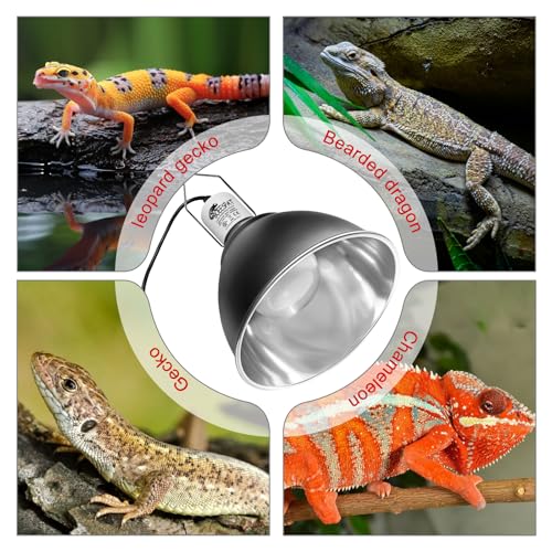 Large Caliber Reptile Lamp Cover Dome Supports Up to 250W, Diameter 7.0 Inch Heat Lamp/Light Fixture Dome Fit for E26 UVA/UVB Basking Bulbs, Perfectly Fit 250 watts Ceramic Heat Lamp - style: Cone Dome (Max 250W)