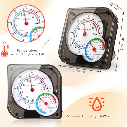Kathfly 6 Pcs Indoor Thermometer and Humidity Gauge Indoor Mini Thermometer Hygrometer Temperature Humidity Meter Temperature and Monitor with Pointers for Home, Kitchen, Planting Room (Black) - size: Black