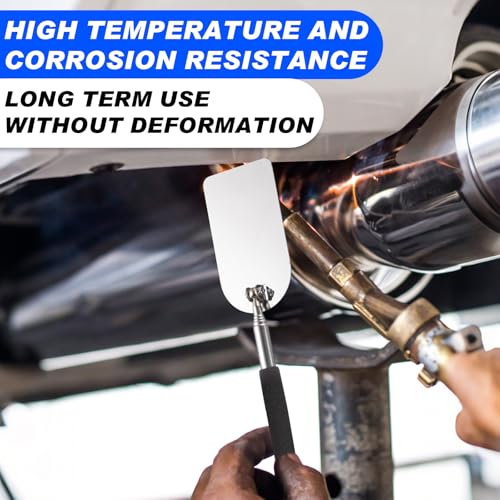 2 Pcs Flame Inspection Mirror Telescoping 2 x 3.75 Inch Stainless Steel Pivoting Rectangular Telescopic Welding Mirror with Grip Handle for Maintenance Inspection