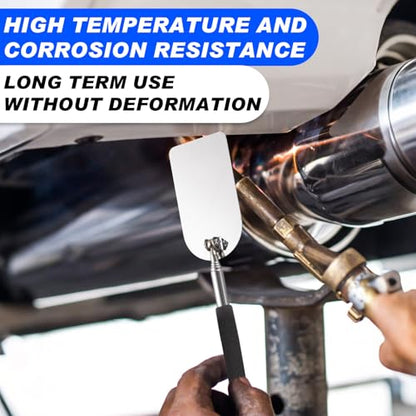 2 Pcs Flame Inspection Mirror Telescoping 2 x 3.75 Inch Stainless Steel Pivoting Rectangular Telescopic Welding Mirror with Grip Handle for Maintenance Inspection