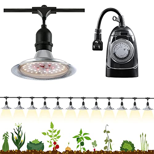 Outdoor LED Grow Light with Timer, 12-Light Full Spectrum Grow Light Strip, Waterproof Plant Lamps, UL Certified String Grow Lights for Greenhouse Garden, 41FT Light for Veg Seedling Flower - size: 12 Light with Timer