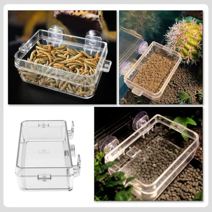 TOYANDONA Reptile Feeder Escape-Proof Feeding Box with Suction Cup Large Suspended Water Dish for Pet Geckos and Lizards Terrarium Use