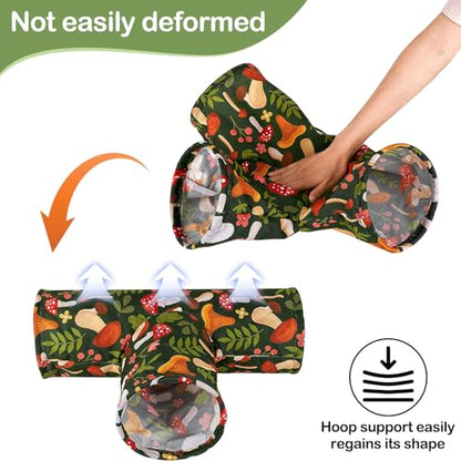 Bienbee Guinea Pig Tunnel, 3 Way Washable Guinea Pig Hideout,Foldable Rabbit Tunnel Guinea Pigs Toys for Bunny Hamster Chinchilla Ferret Rabbit Guinea Pigs Accessories Mushroom | Guinea Pig Hideout, Portable Tubes with Cute Print,High Dense Fabric for Sma