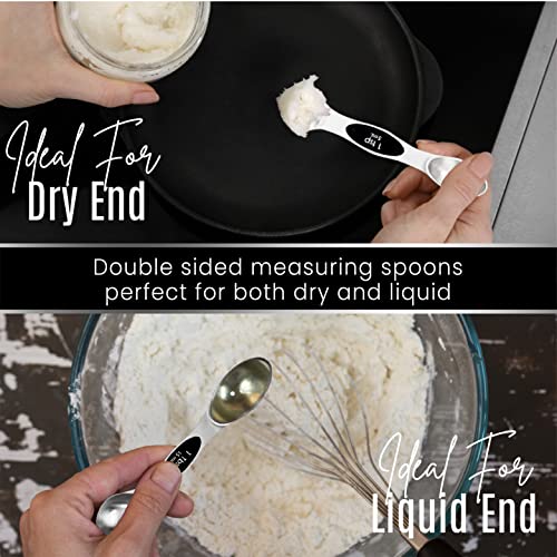 Nextop Stainless Steel Magnetic Measuring Spoons Set – 9 Pieces Dual-Sided Stackable Magnetic Teaspoons and Tablespoons for Dry & Liquid Ingredients – Kitchen Gadgets for Baking & Cooking – Black - color: Black
