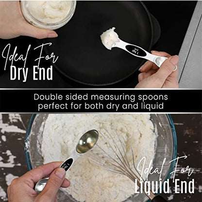 Nextop Stainless Steel Magnetic Measuring Spoons Set – 9 Pieces Dual-Sided Stackable Magnetic Teaspoons and Tablespoons for Dry & Liquid Ingredients – Kitchen Gadgets for Baking & Cooking – Black - color: Black