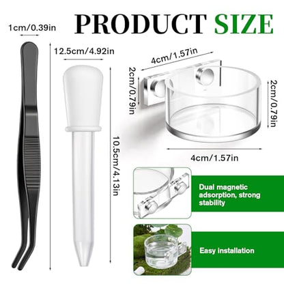 Jumping Spider Feeding Dish Set, Jumping Spider Food Dish with Tweezers and Dropper,Magnetic Food-Dish Jumping-Spider Enclosure Accessories Reptile Feeding Tongs 4x2cm
