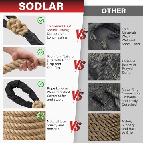 Climbing Rope Gym Workout - 10FT 15FT 20FT 25FT 30FT 35FT Heavy Duty Jute Thick Ropes for Adults Strength Training Outdoor Tree Swing Indoor Home Fitness Exercise - 1.5 Inch - size: 10FT