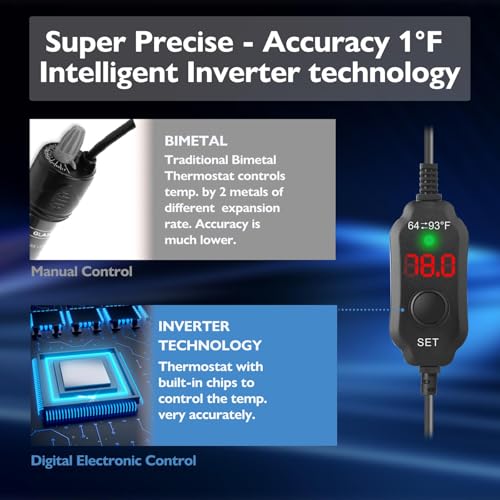 AquaMiracle Submersible Aquarium Heater, 50W Fish Tank Heaters with LED Digital Temp Display, Dry-Run Auto Power-Off & Overheat Protection, for Freshwater and Saltwater Tanks (5-10 Gal) - size: For 5-10 Gal Aquariums