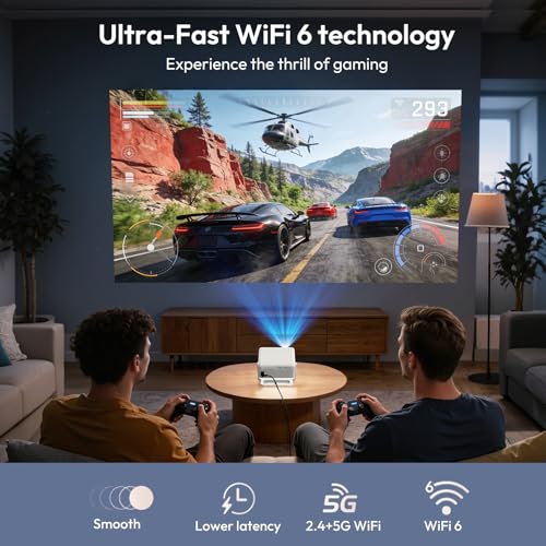 XGODY Portable Projector wtih Wifi and Bluetooth, Gimbal A1, Built in Apps | 260ANSI Android 14 Smart Projector Auto Focus, Support 4K 1080P 6D Auto Keystone Correction, 180° Rotation for Bedroom Home