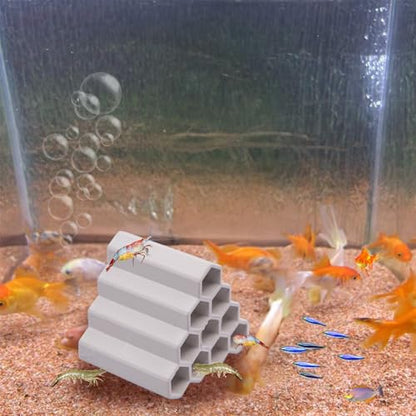 Ceramic Shrimp Aquarium Decor, Shrimp Hides for Aquarium, 10 Connected Tubes, Hideout Cave for Baby Fish, Small Reptile, Lizard