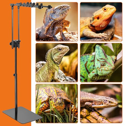Reptile Dual Lamp Stand, Floor Light Holder with Adjustable Heigh Bracket Metal Support for Reptile & Amphibian Terrarium Tank Vivarium Cage