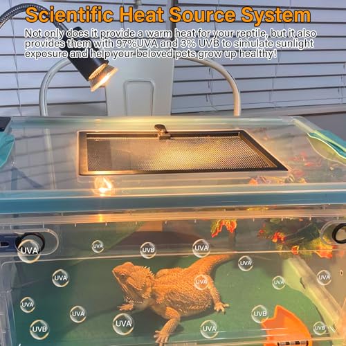 Reptile Heat Lamp with Clamp, Aquarium Turtle Tank Basking Light with 360° Rotatable, Timing, Dimming and 2 Pcs 50W UVA UVB Heat Light Bulb for Turtle, Lizard, Snake, Beared Dragon, Amphibians - size: Reptile Lamp-Dimmable and Timer