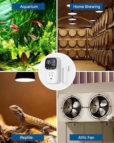 DEWENWILS Digital Temperature Controller, 2 Pack15A/1800W Thermostat Outlet Plug, VA Display Heating Cooling Control Timer, -40℉~210℉, Cyclic Timing/Countdown, for Cooling Fans and Heater - color: White, size: 2 Pack