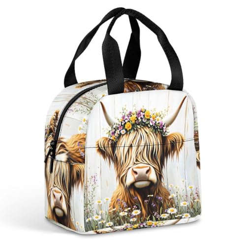 Rustic Highland Cow Flower Lunch Bag for Women Men | Insulated Lunch Box Leakproof Food Meal Containers Reusable Foldable 6L Capacity Lunch Tote Bags for Work Picnic Travel - color: Style 3