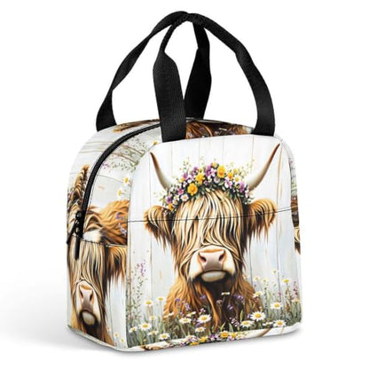Rustic Highland Cow Flower Lunch Bag for Women Men | Insulated Lunch Box Leakproof Food Meal Containers Reusable Foldable 6L Capacity Lunch Tote Bags for Work Picnic Travel - color: Style 3
