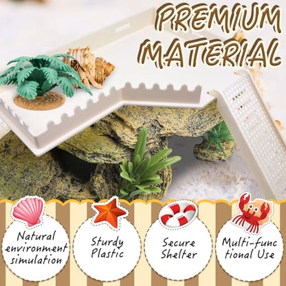 Hermit Crab L-Shaped Platform with Ladder Hermit Crab Climbing Toys, Habitat Tank Accessories, Reptile & Hamster Activity Platform (White) - color: White