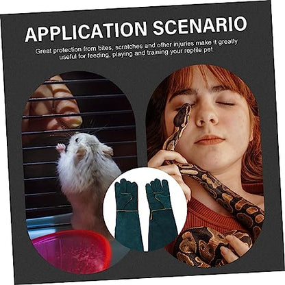2Pcs Cowhide Pet Training Gloves Bite Protective Gloves for Reptiles Animals Dark Green Comfortable Flexible Design for Handling