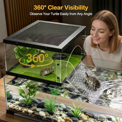Turtle Basking Platform with Kit for Red Eared Slider Extra Large | Top Mounted Hanging Dock Escape-Proof Design Turtle Elevated Basking Loft Area Slip-Resistant Ramp Fits 18-24'' Wide Aquarium