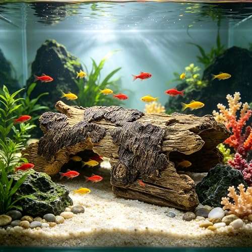 Resin Reptile Cave Statue - Extra Large Hollow Log for Bearded Dragon, Leopard Gecko, Crested Gecko Tank Accessories | Driftwood for Aquarium & Bearded Dragon Accessories (Khaki) - style: Khaki
