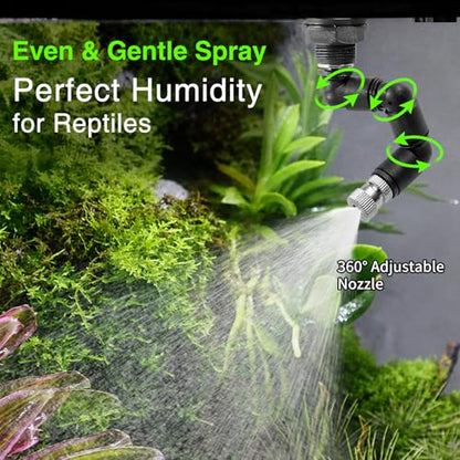 Reptile Misting System, Automatic Timer Sprayer with LCD Controller, Self-Priming Pump, Fine Mist Rainforest Spray for Terrarium, Chameleon, Gecko & Snake