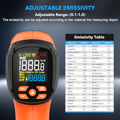 Infrared Thermometer Temperature Gun, -40℉-3632℉, High Temp Thermometer with Thermocouple Probe, Non-Contact 50:1 Pyrometer Dual Laser Thermometer Gun for Engine, Kiln, Forging, Industrial - color: Orange -40°F-3632°F (-40-2000°C)