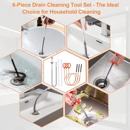 Drain Snake for Hair Clogs - Flexible Snake Cleaner Tool for Shower, Sink, Tub & Bathtub Drain Clog Remover, with Steel Core (6)