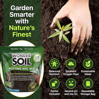 | Organic Potting Soil | 12 QUARTS of Ready to Plant Coco Coir Fully Loaded with Nutrients | 3 LBS Bag Expands to 12 Quarts of Indoor Outdoor Soil | Incl Worm Castings, Perlite