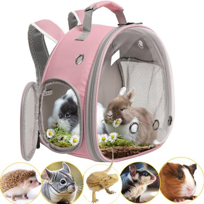 Hamster Backpack Carrier, Bearded Dragon Carrier Backpack with Clear Bubble Window,Small Animal Travel Backpack for Hedgehog Rat,Chameleon,Rabbit,Sugar Glider,Airline Approved (Pink, Backpack) - color: Pink