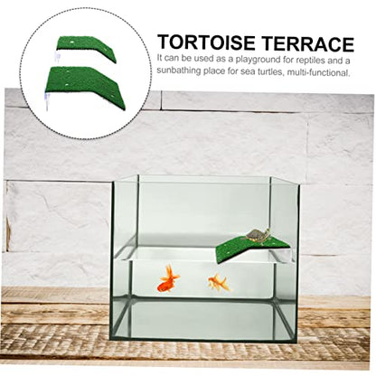 2pcs Tortoise Climbing Ladder with Suction Cups Turtle Basking Platform for Sunbathing Resting Durable Simulation Lawns for Water Turtles Frogs and Lizards